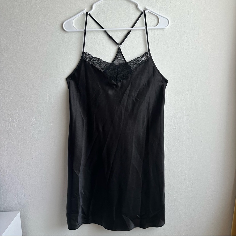 Linea Donatella Black Lace Chemise Slip Dress
